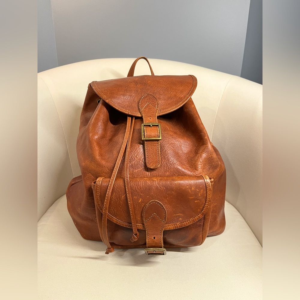Club Monaco Cognac Leather Drawstring Backpack